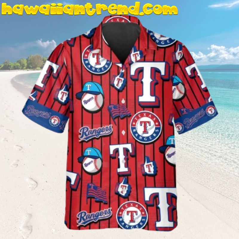 Texas Rangers Red Theme Stripe Vintage Hawaiian Shirt