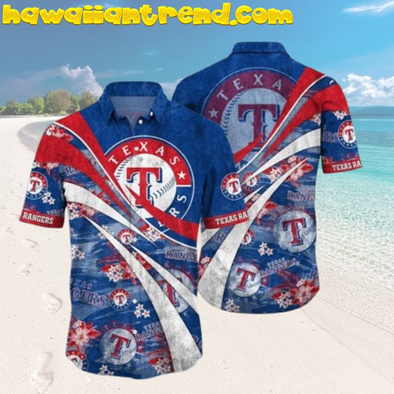 Texas Rangers Red White Wave Vintage Aloha Hawaiian Shirt