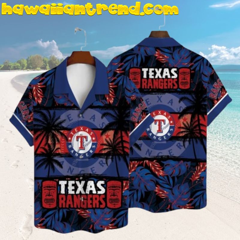 Texas Rangers Tiki Face Tropical Forest Hawaiian Shirt