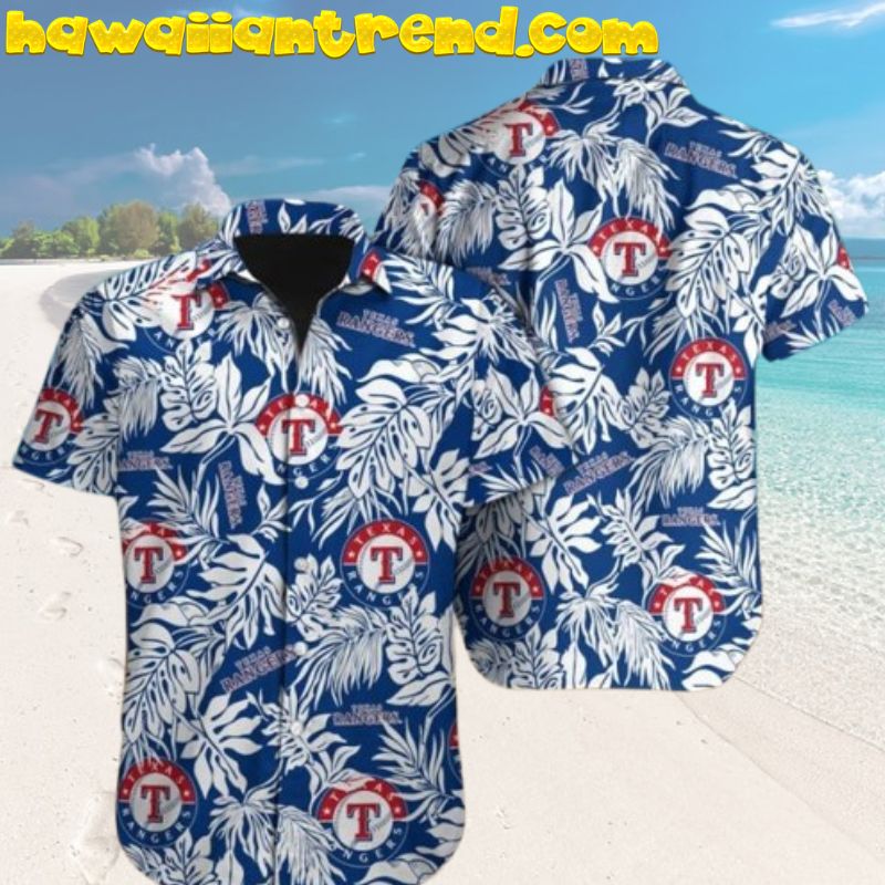 Texas Rangers Tropical Leaves White Summer Vibes Hawaiian Shirt