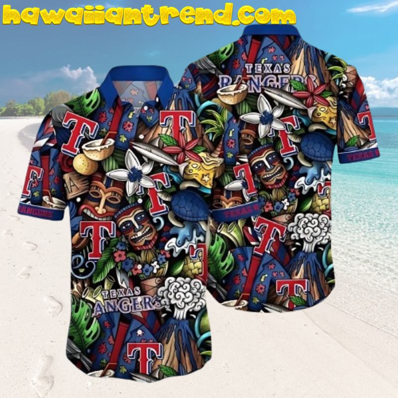 Texas Rangers Tropical Tiki Face Aloha Hawaiian Shirt