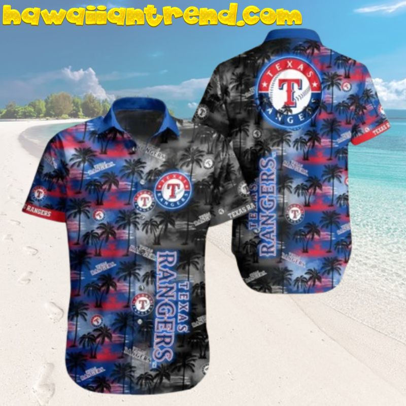 Texas Rangers Twilight Day And Night Palm Issland Hawaiian Shirt