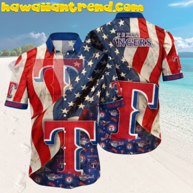 Texas Rangers USA Flag Hawaiian Shirt