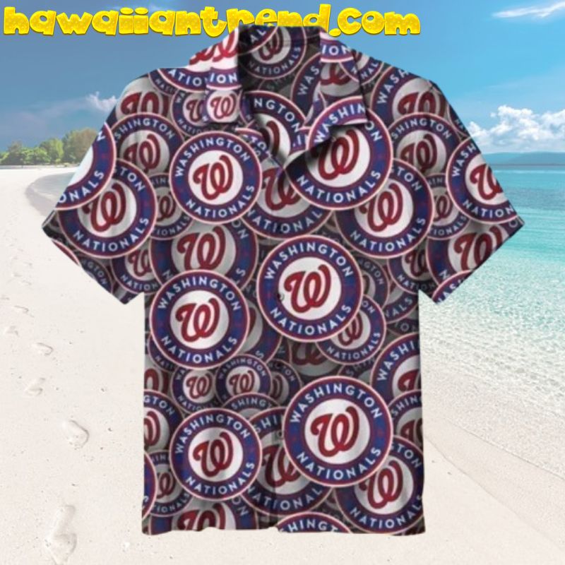 All Over Circle Logo Washington Nationals Aloha Hawaiian Shirt