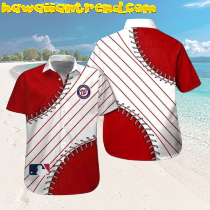 Baseball Stitch Red White Washington Nationals Hawaiian Shirt