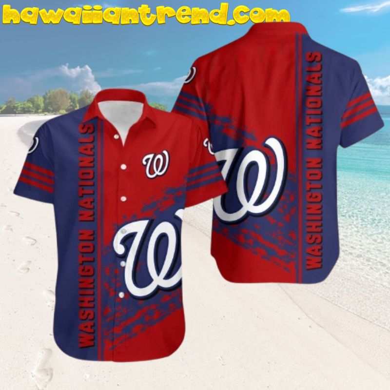 Bold Split Red Blue Washington Nationals Vintage Aloha Shirt