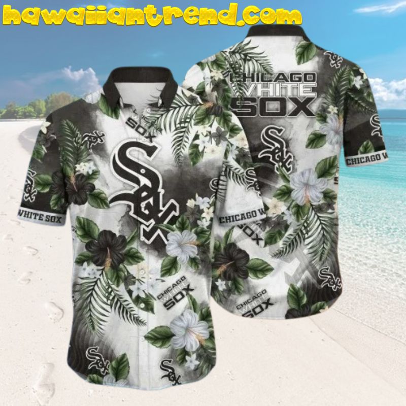 Chicago White Sox Floral White And Grey Hibiscus Accents Aloha Hawaiian Shirt