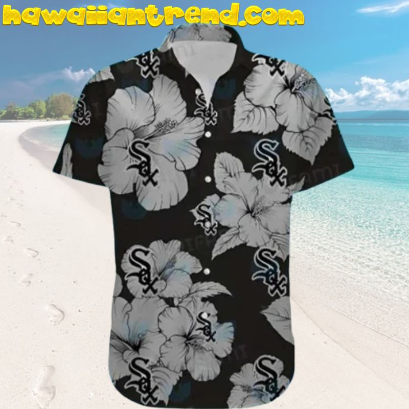 Chicago White Sox Large White Hibiscus Flowers Vintage 80’s Hawaiian Shirt