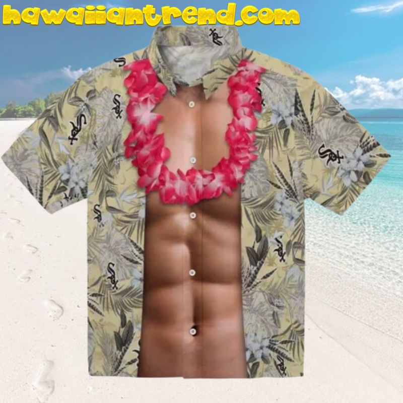 Chicago White Sox Large White Hibiscus Flowers Vintage 80’s Hawaiian Shirt