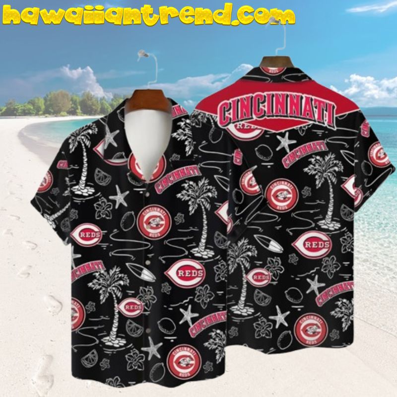 Cincinnati Reds Coconut Island Seastar Black Hawaiian Shirt