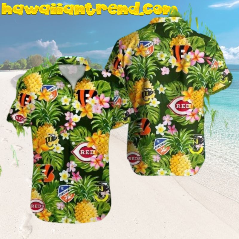 Cincinnati Reds FC Tropical Leaf Pineapple Hawaiian Shirt