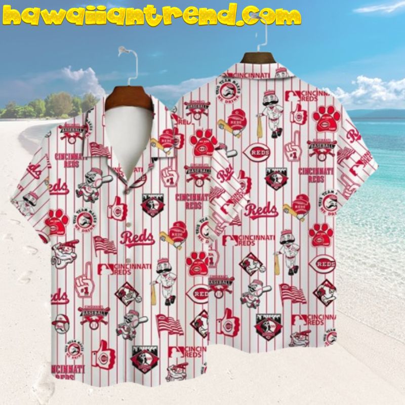 Cincinnati Reds Palm Tree Hibiscus Pattern White Theme Hawaiian Shirt