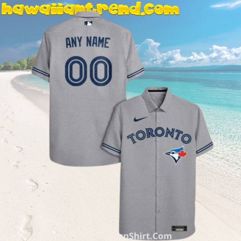 Custom Name And Number Gray Toronto Blue Jays Hawaiian Shirt