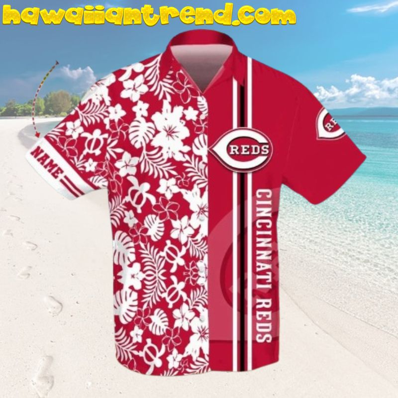 Custom Name Cincinnati Reds Striped Palm Leaf Hawaiian Shirt