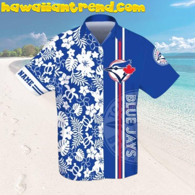Hibiscus Floral Turtle Split Toronto Blue Jays Hawaiian Shirt