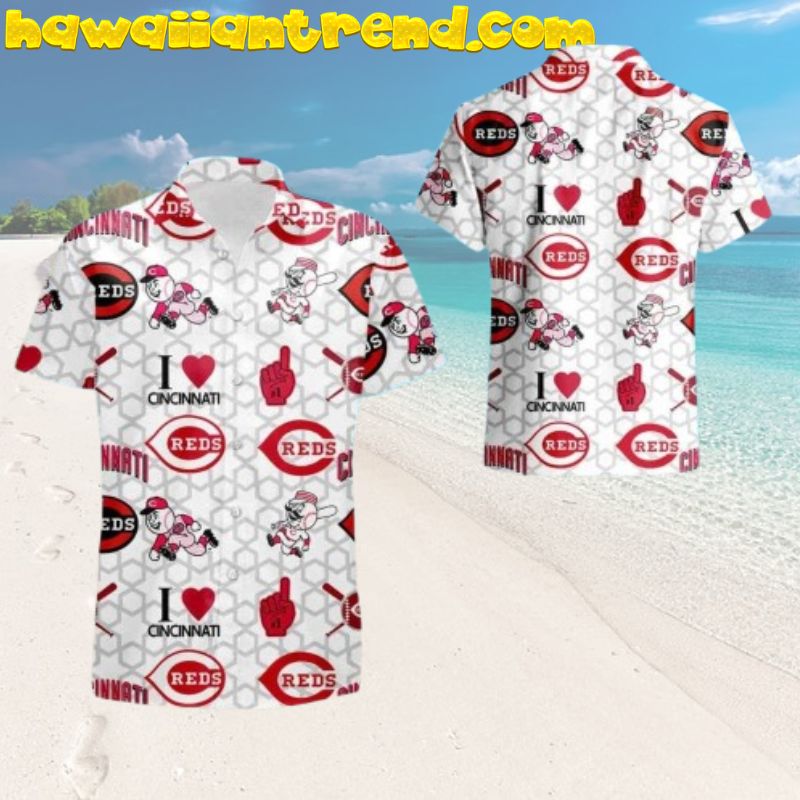 Floral Hibiscus Palm Leaf Cincinnati Reds White Aloha Shirt