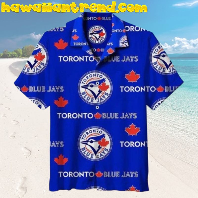 Maple Leaf And Logo Pattern Toronto Blue Jays Hawaiian Shirt Blue