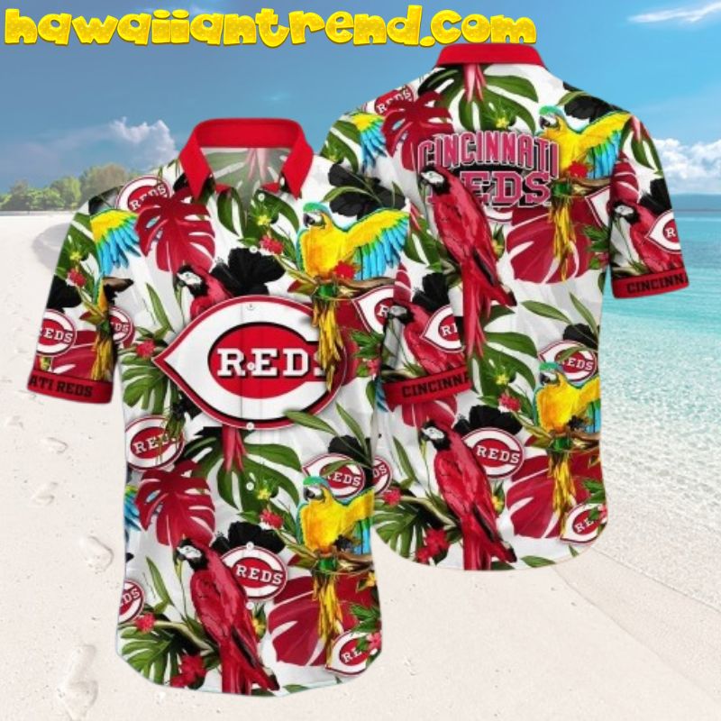 MLB Cincinnati Reds Hibiscus Monstera Simple Design Hawaiian Shirt
