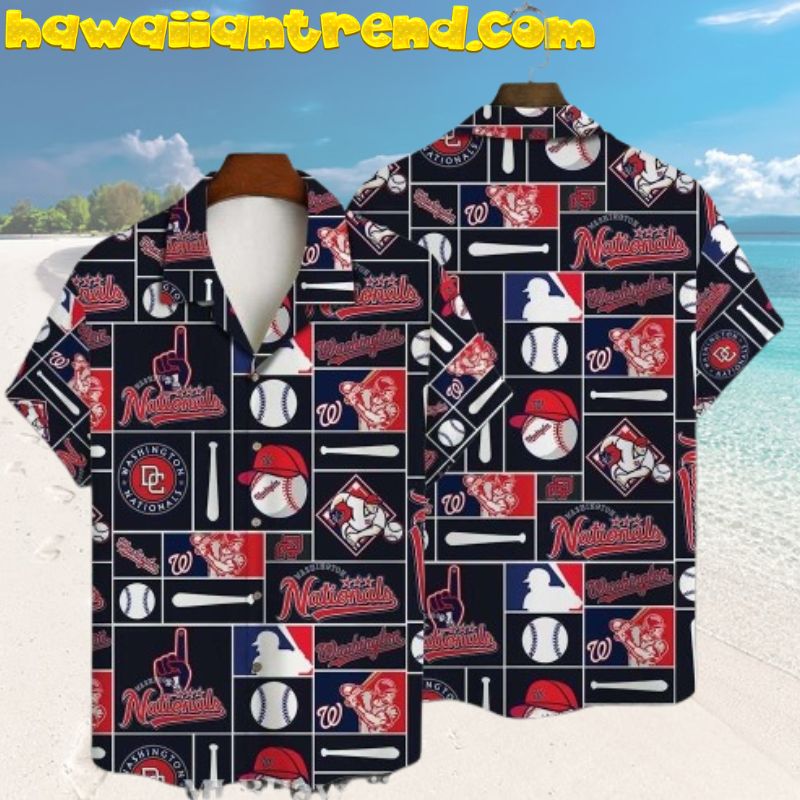 Red Palm Tree Split Design Washington Nationals Aloha Hawaiian Shirt