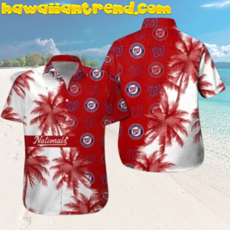 Red Palm Tree Split Design Washington Nationals Aloha Hawaiian Shirt