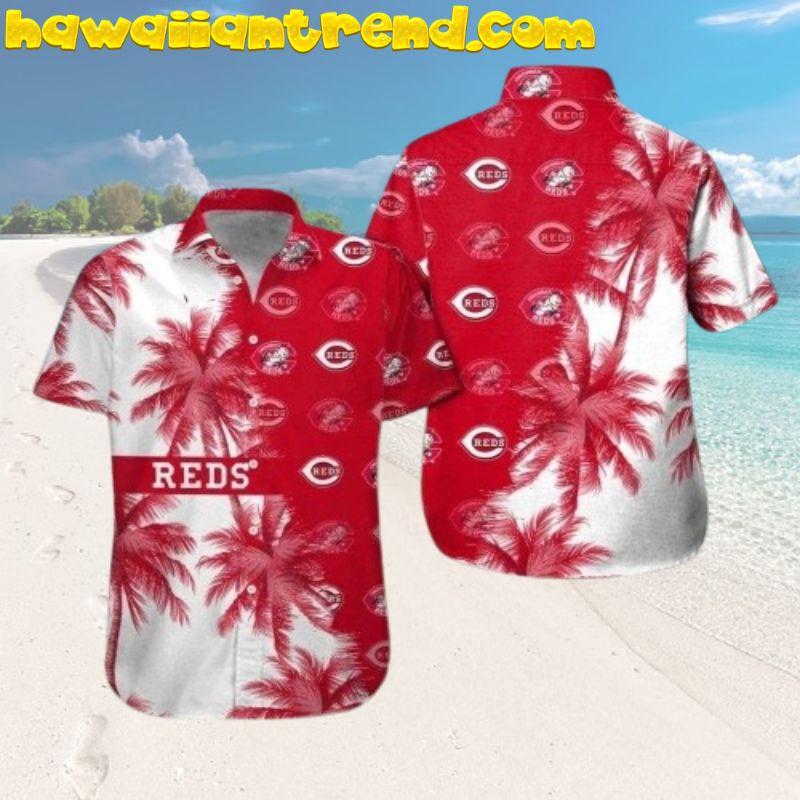 Red Palms Trees Nature Cincinnati Reds Aloha Shirt