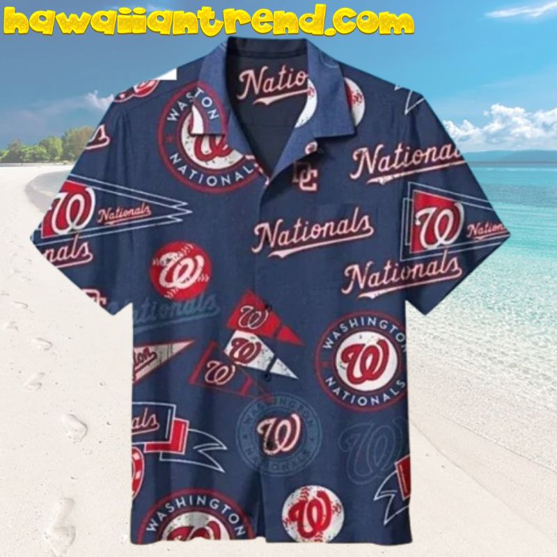 Retro Navy Logo MLB Washington Nationals Aloha Hawaiian Shirt