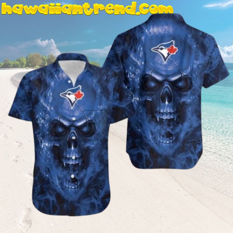 Skull Smoking Horror Toronto Blue Jays Aloha Hawaiian Shirt