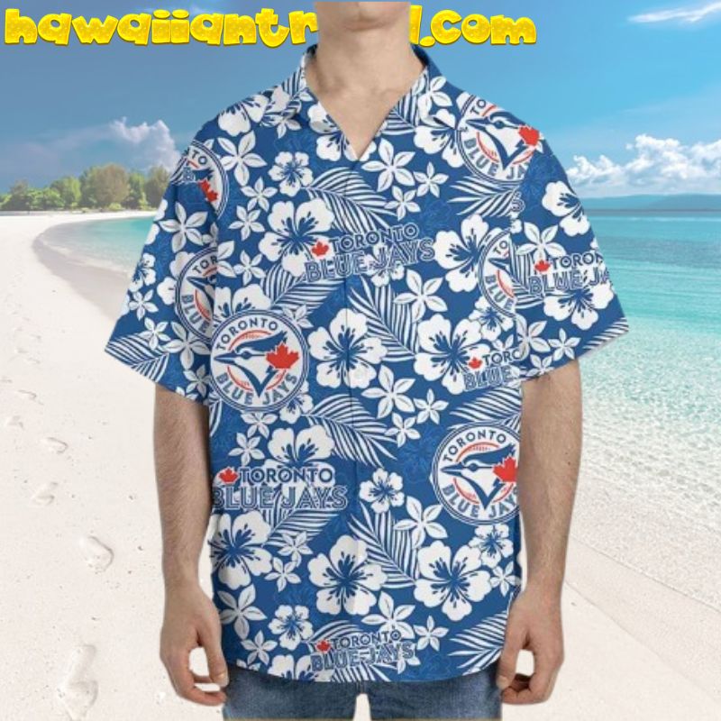 Toronto Blue Jays Hibiscus Palm Leaves Simple Hawaiian Shirt
