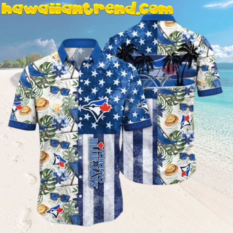 Toronto Blue Jays MLB Flower Star Stripe Aloha Hawaiian Shirt