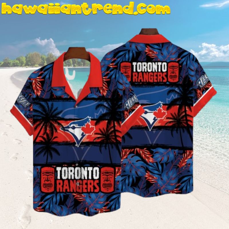 Toronto Blue Jays White Tropocal leaves Pattern Blue Hawaiian Shirt