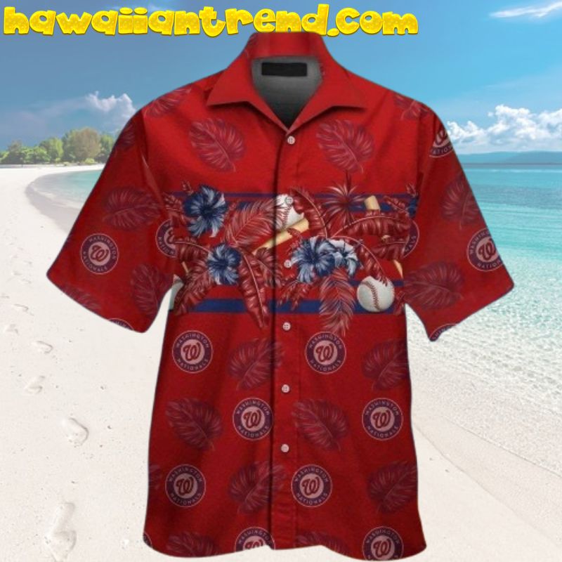 Washington Nationals Baseball Tropical Pattern Leaf Red Hawaiian Shirt