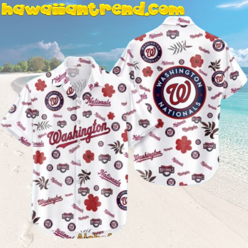 Washington Nationals Beach Feature Pattern White Aloha Hawaiian Shirt
