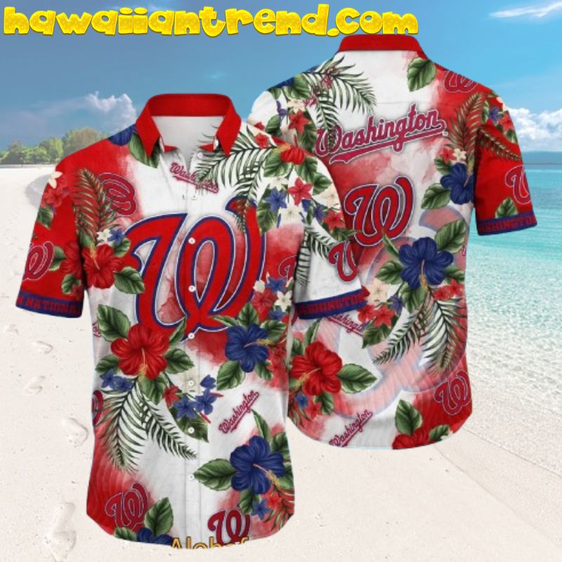 Washington Nationals Colorful Hibiscus Aloha Hawaiian Shirt
