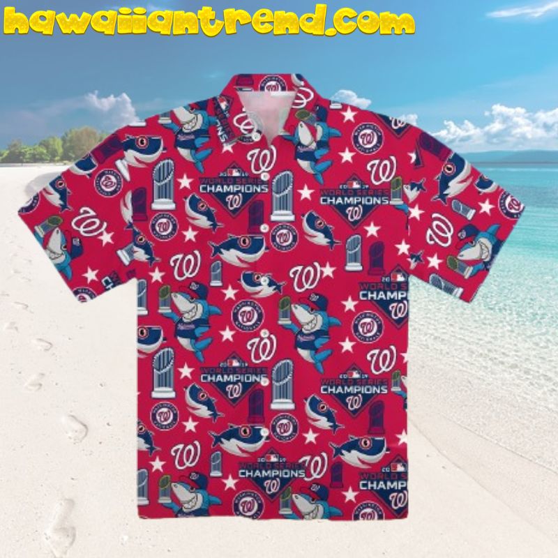 Washington Nationals Cute Shark Red Theme Hawaiian Shirt