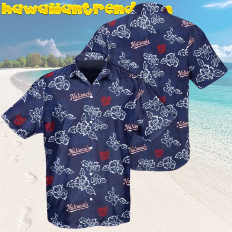 Washington Nationals Hibiscus Floral Summer Navy Hawaiian Shirt