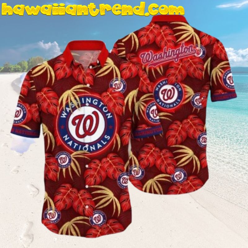 Washington Nationals Monstera Palm Leaf Tropical Aloha Hawaiian Shirt