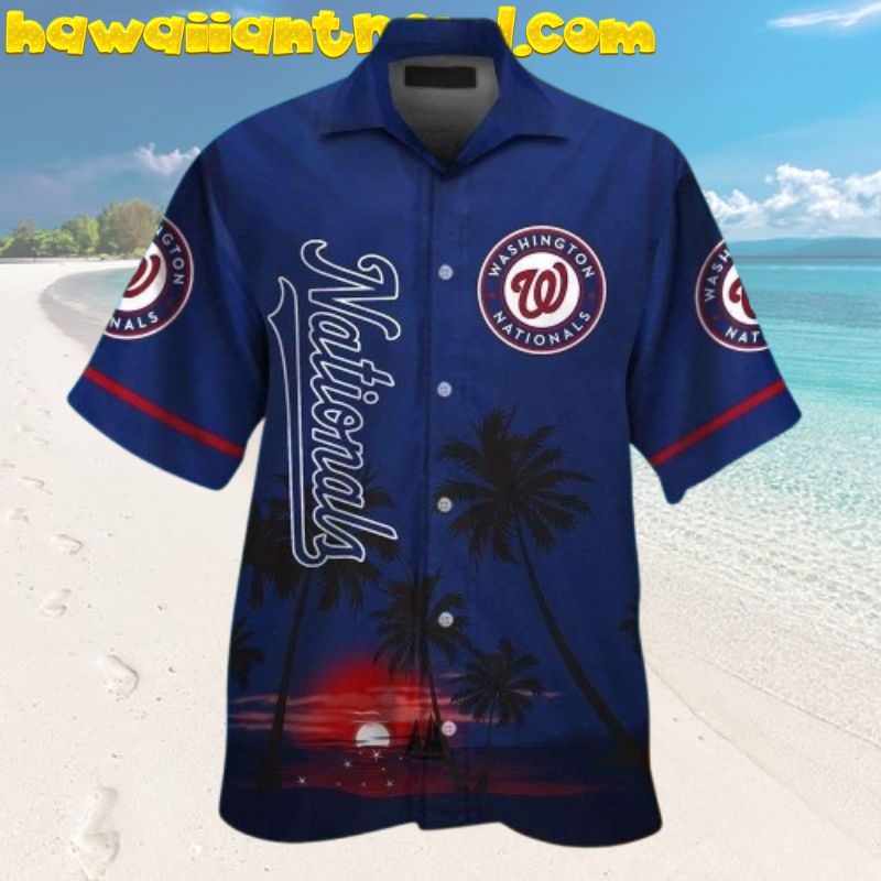 Washington Nationals Sunset Palm Island Aloha Hawaiian Shirt