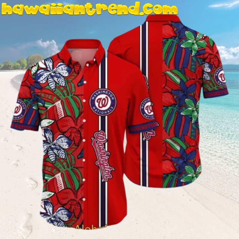 Washington Nationals Tropical Design Half Logo Hawaiian Shirt