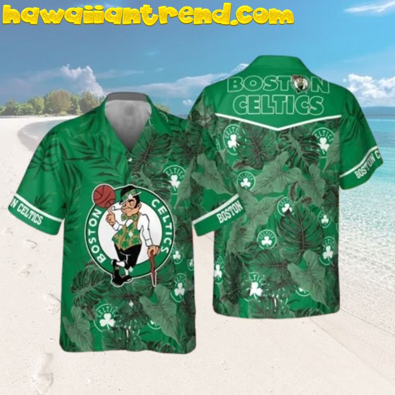 Boston Celtics Giant Logo Tropical Monstera Hawaiian Shirt