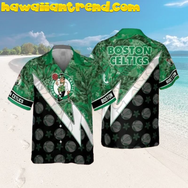 Boston Celtics Lightning Bolt Tropical Leaf Hawaiian Shirt