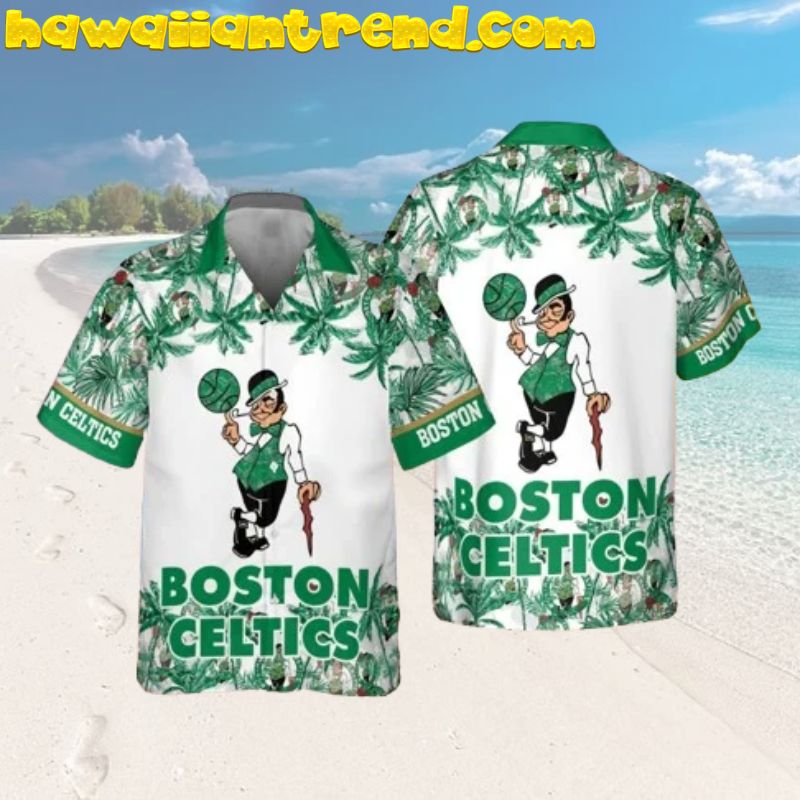 Boston Celtics NBA White Pattern Floral And Striped Hawaiian Shirt