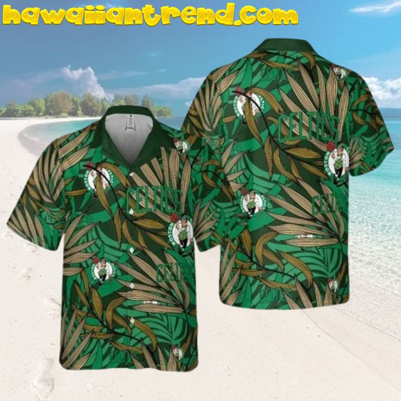 Boston Celtics Tropical Flower  Green Monstera Hawaiian Shirt