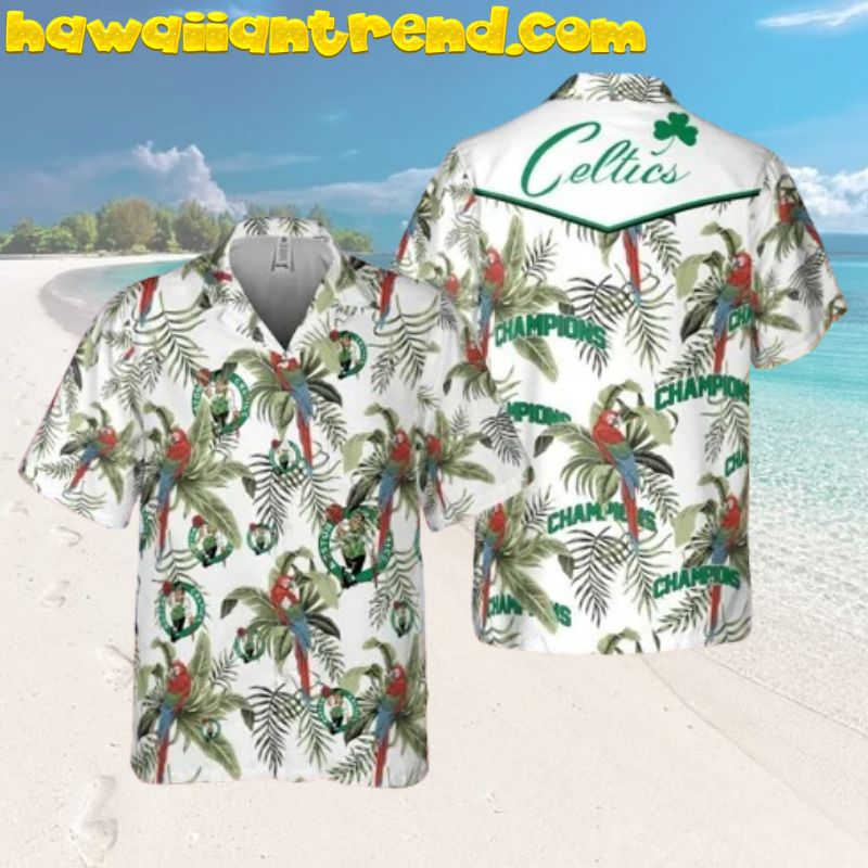 Boston Celtics Tropical Palm Leaves Vintage Style Hawaiian Shirt