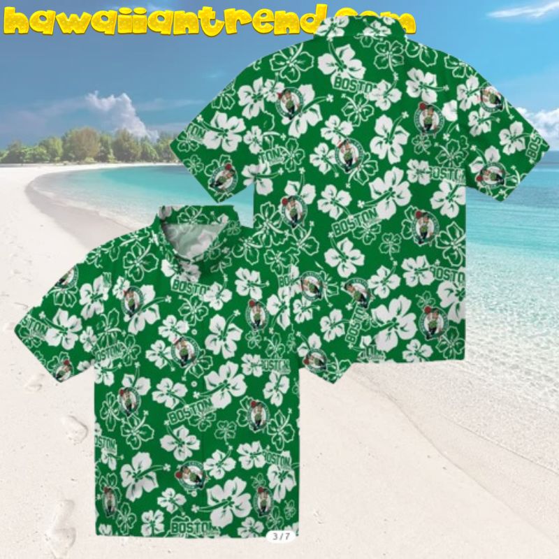 Boston Celtics Tropical Sunset On Palm Issland Hawaiian Shirt
