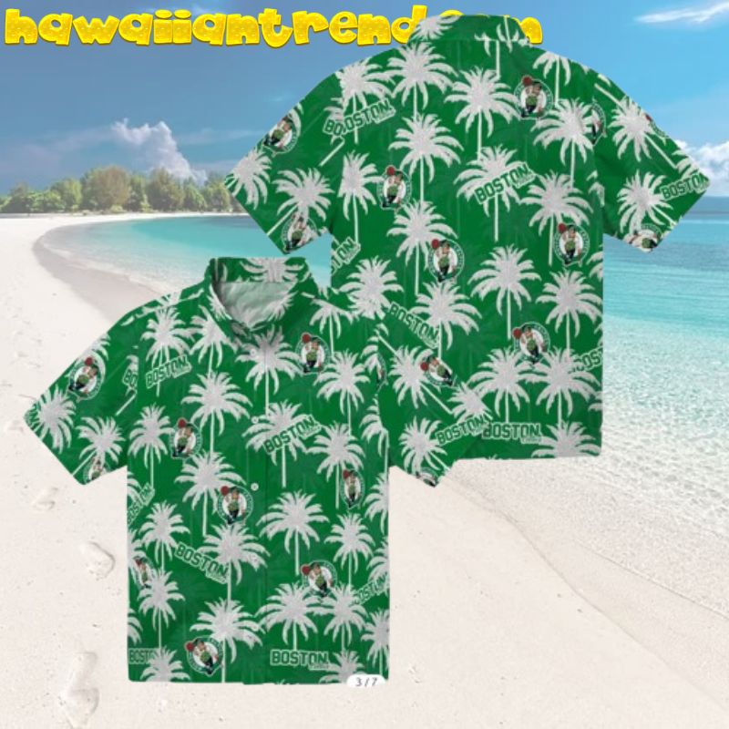 Boston Celtics White Hibiscus Flower Green Theme Hawaiian Shirt