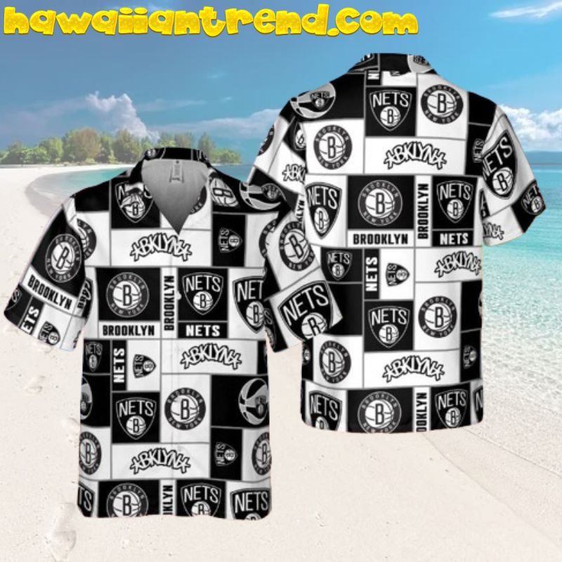 Brooklyn Nets Bold Contrast Classic Logo Vintage Hawaiian Shirt