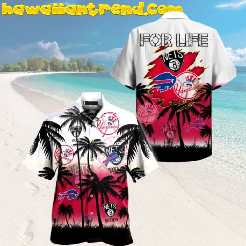 Brooklyn Nets Buffalo Bills New York Islanders For Life Red-White Theme Hawaiian Shirt