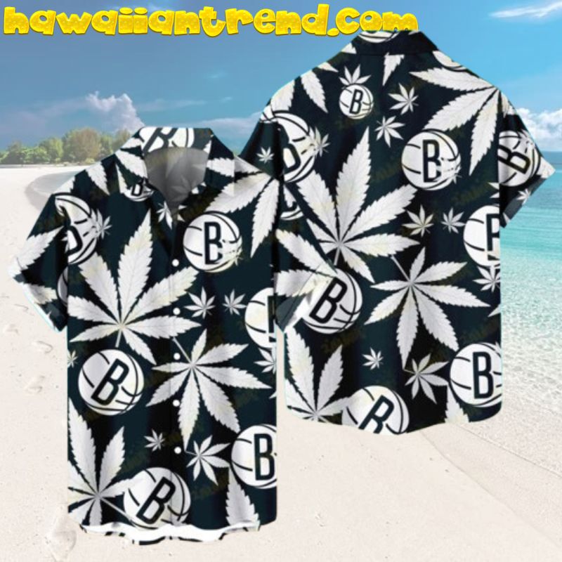 Brooklyn Nets Cannabis Leaf Black Theme Hawaiian Shirt
