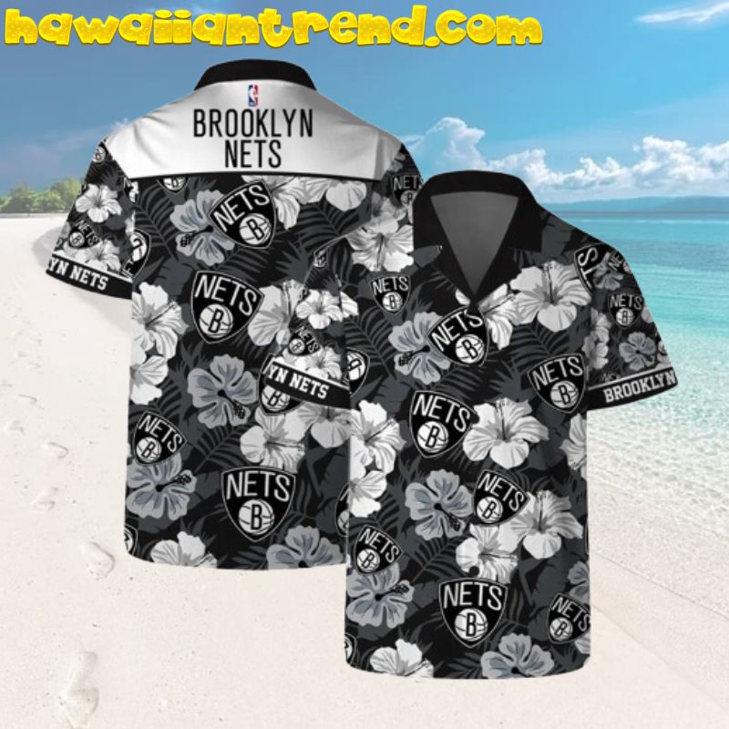 Brooklyn Nets Tropical Vibes Hibiscus Faded Hawaiian Shirt