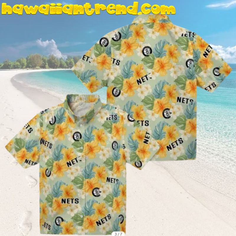 Brooklyn Nets Yellow Hibiscus Mood Monstera Hawaiian Shirt